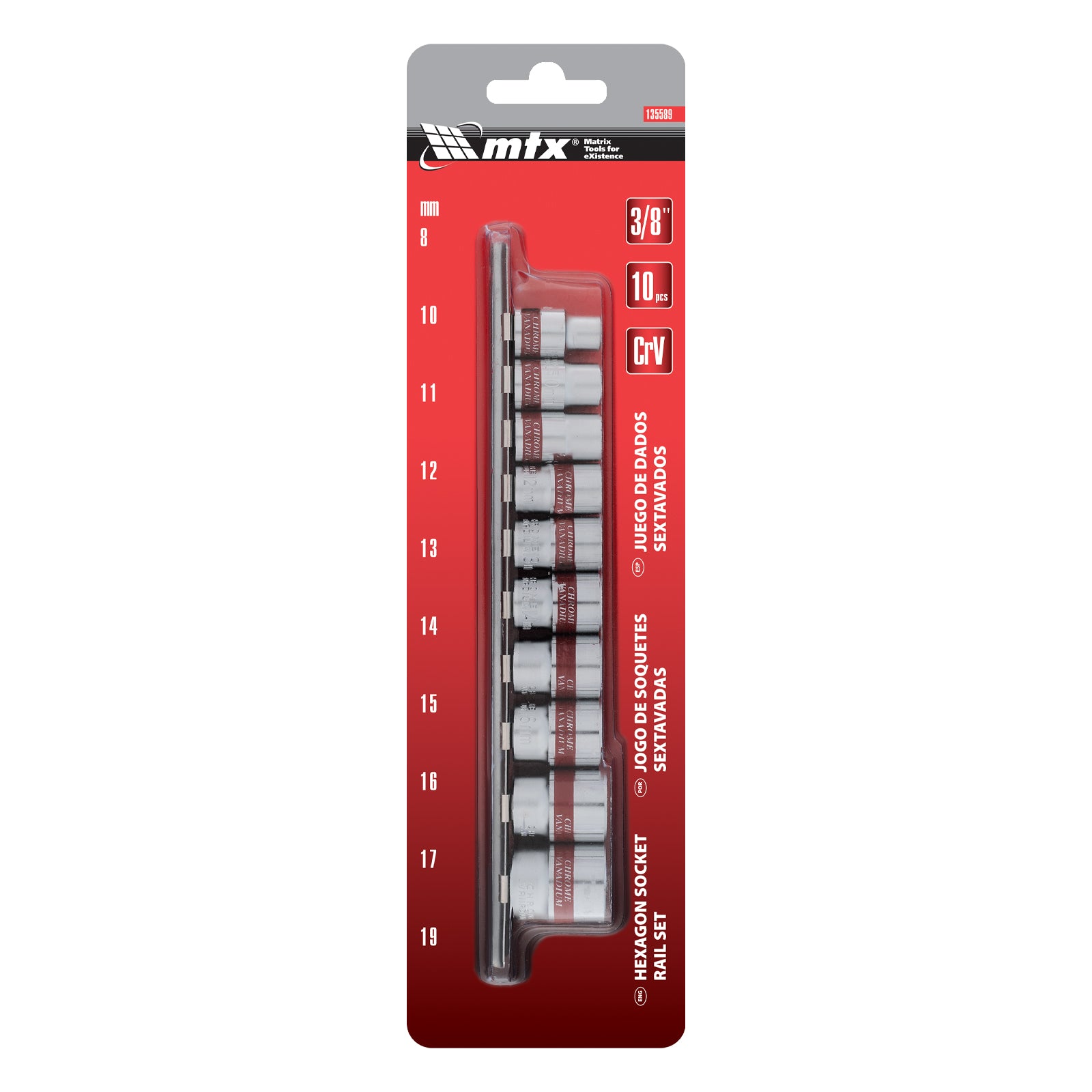 К-т вложки,  3/8",  6-стенни, 10 бр., 8-19 мм MTX
