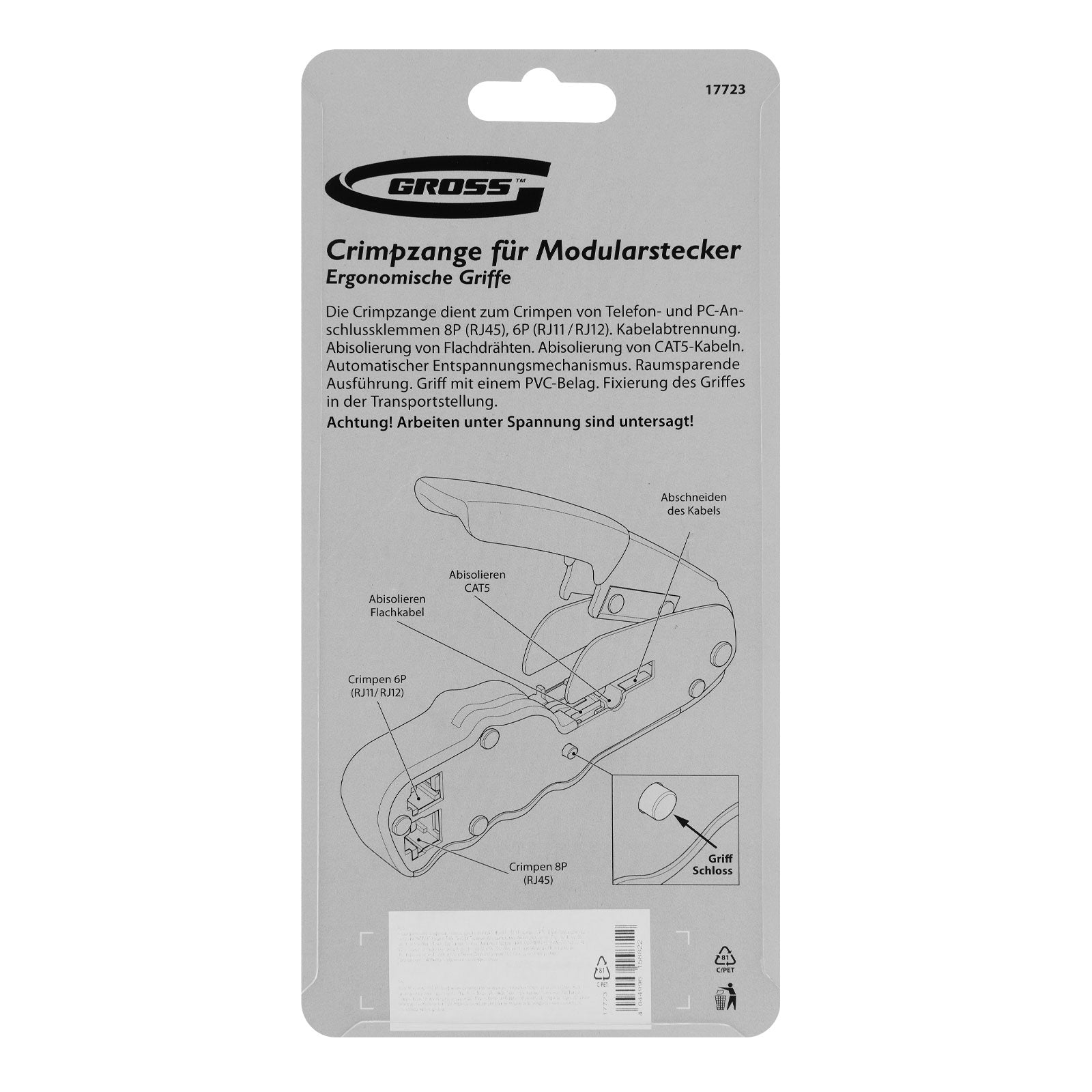Клещи кримпващи за телефонни и комп. конектори RJ45, 8P и RJ11/12, 6P, CAT5 Gross