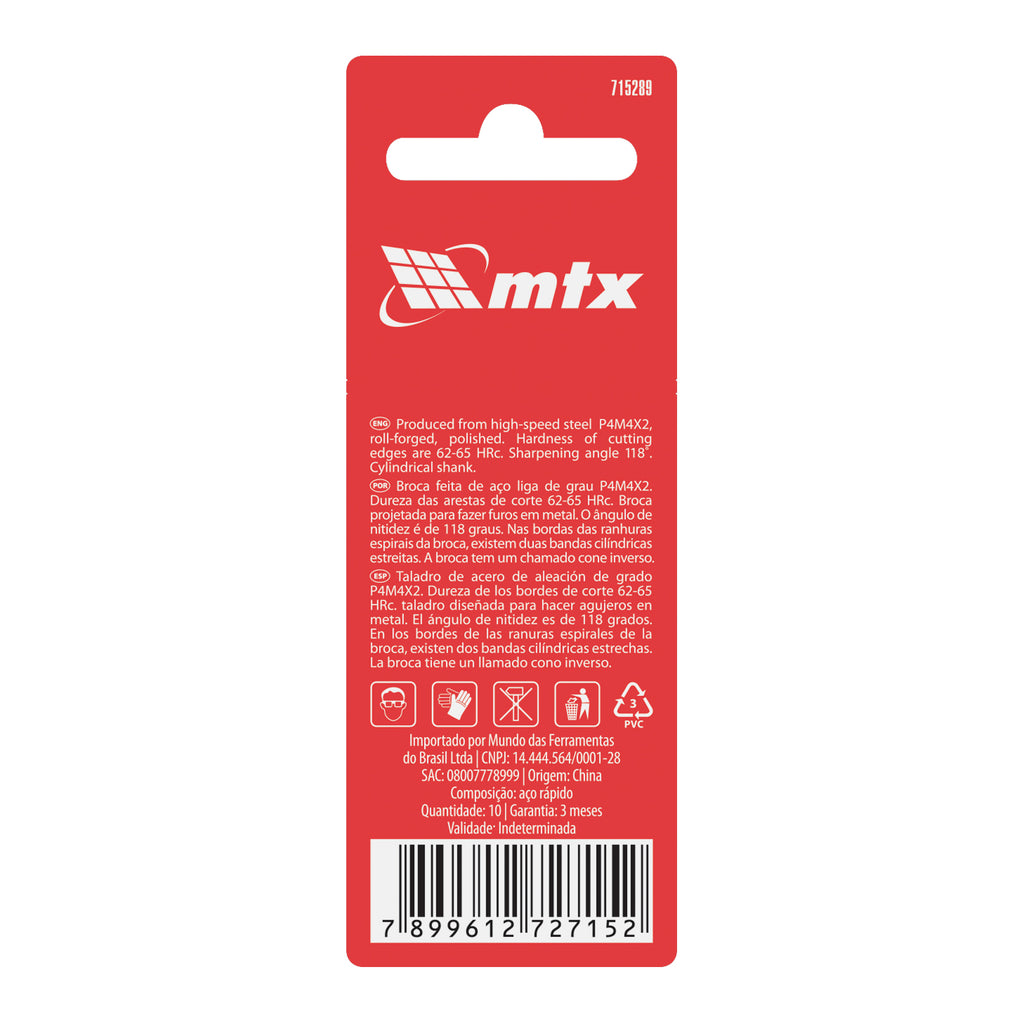 Свредло за метал, 2,8 mm, полирано, 10 бр. цилиндрична опашка MTX