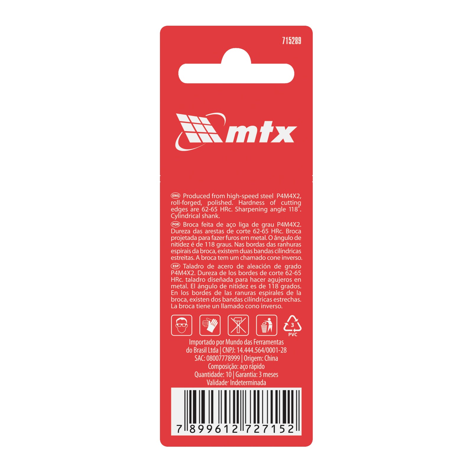 Свредло за метал, 2,8 mm, полирано, 10 бр. цилиндрична опашка MTX