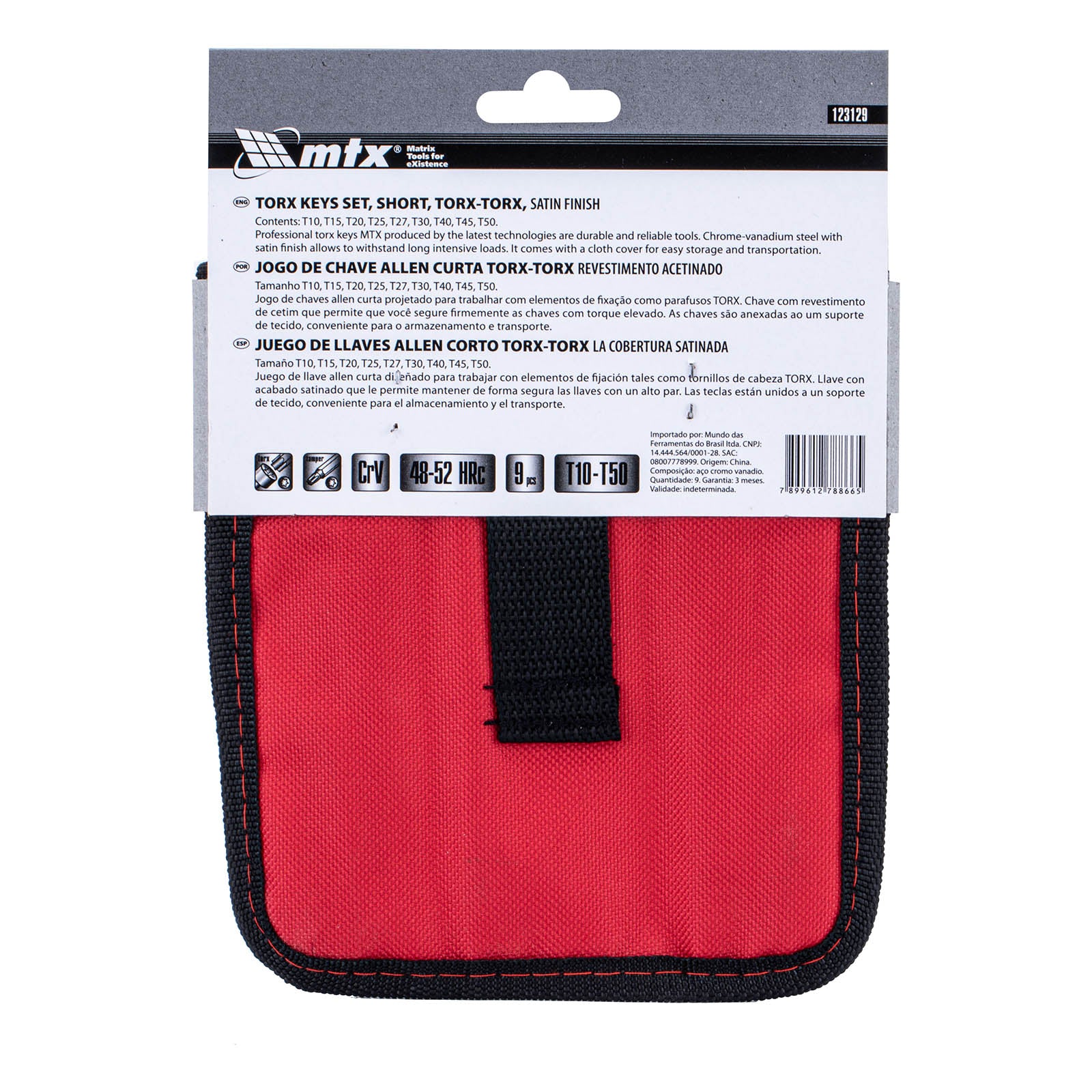 К-т ключове имбусни TORX-TORX Tamper, 9 бр.: T10-T50, CrV, къси, матирани, в калъф MTX