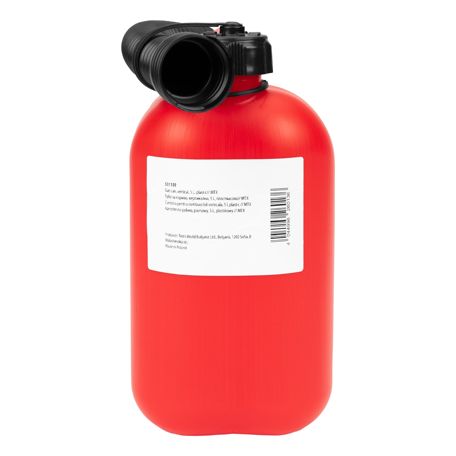 Туба за гориво, вертикална, 5 L, пластмасова MTX