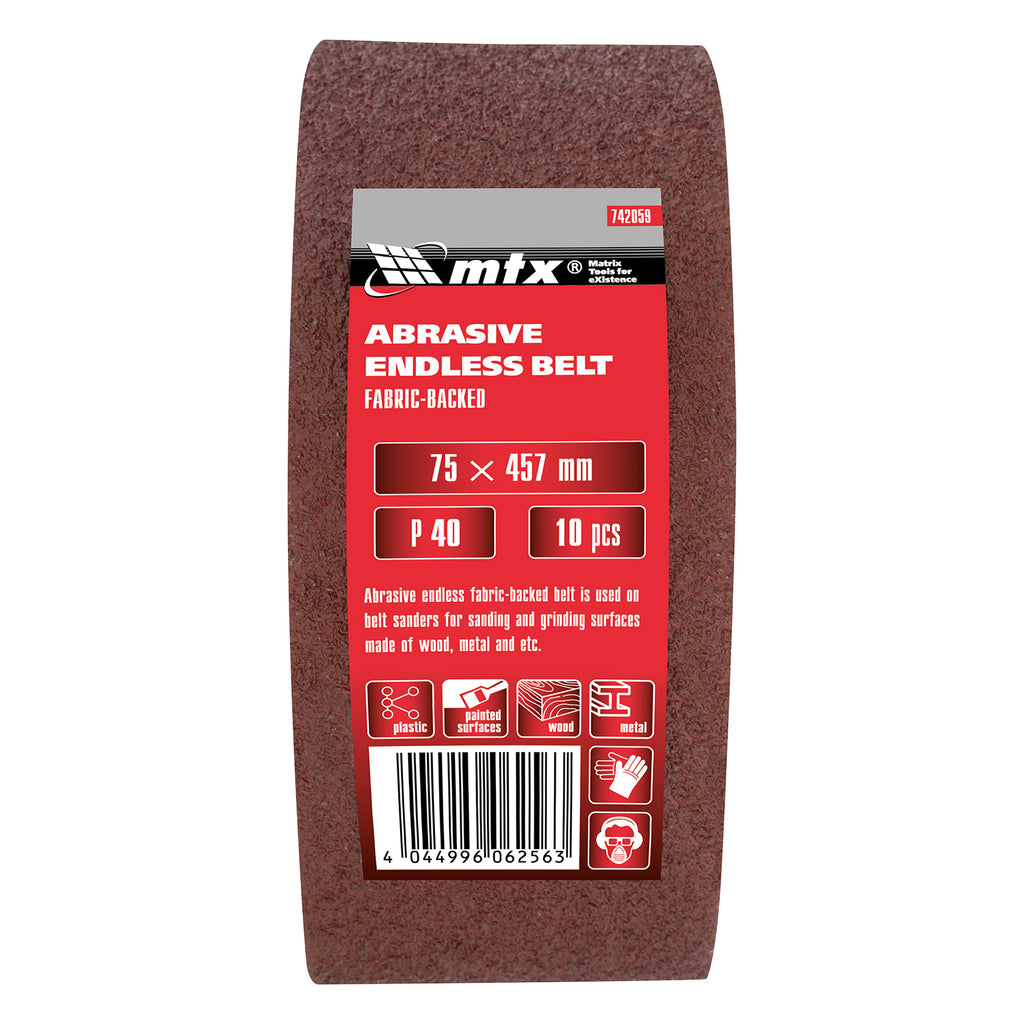 Шкурка за лентова шлифовъчна машина, P 40, 75 х 457 mm, 10 бр. MTX