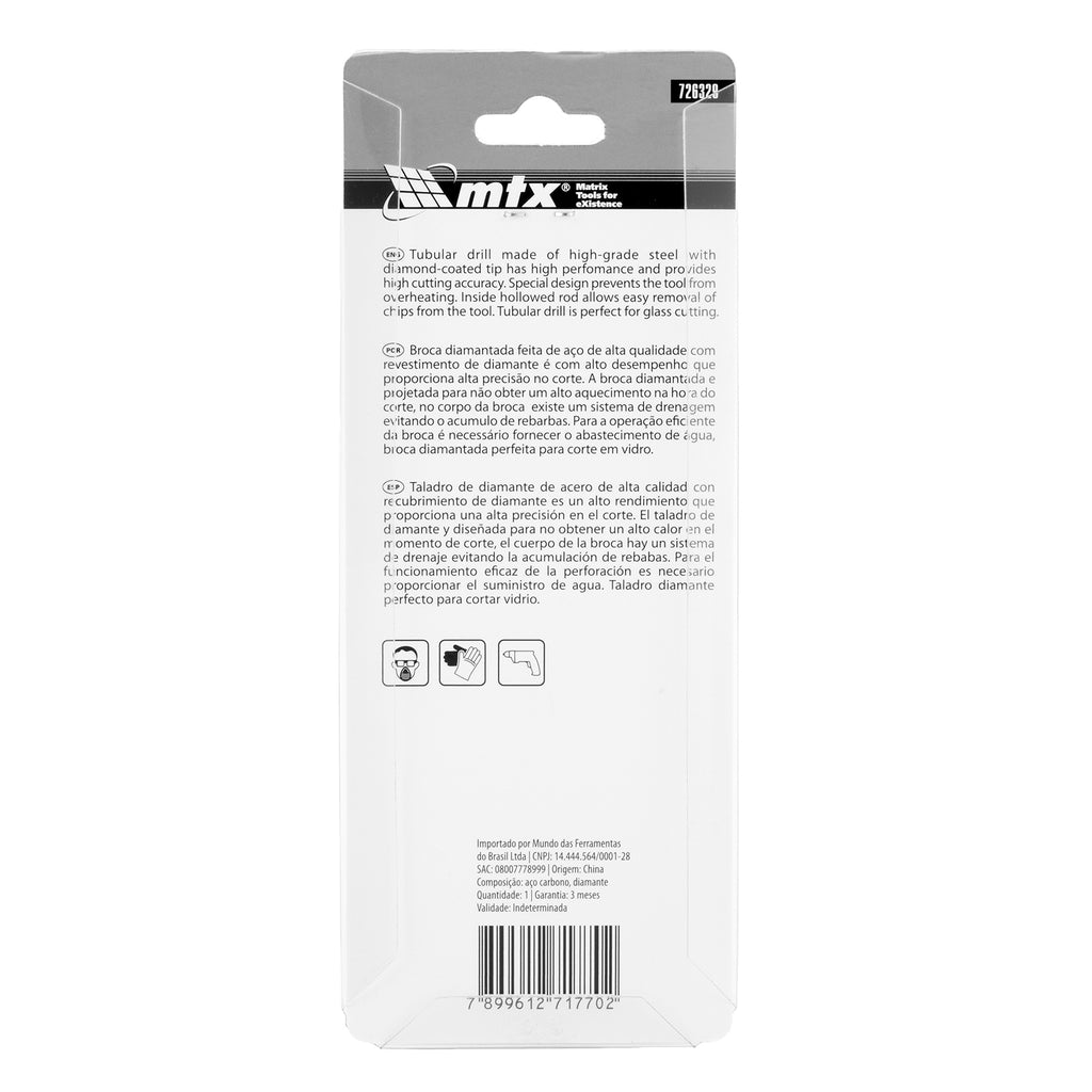 Боркорона за стъкло, 32 х 67 мм, 3-стенна опашка MTX