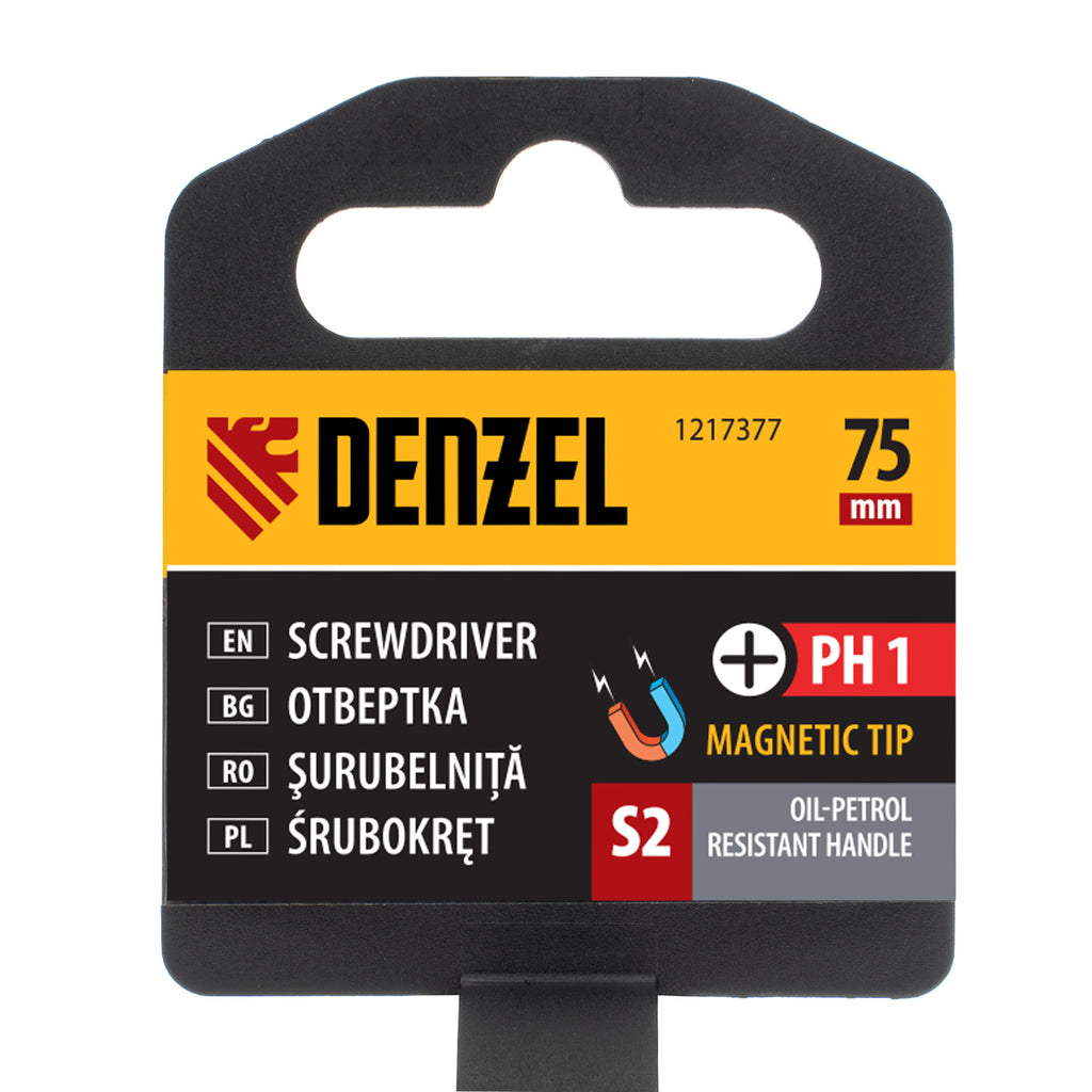 Отвертка PH1х75, S2, трикомпонентна дръжка DENZEL