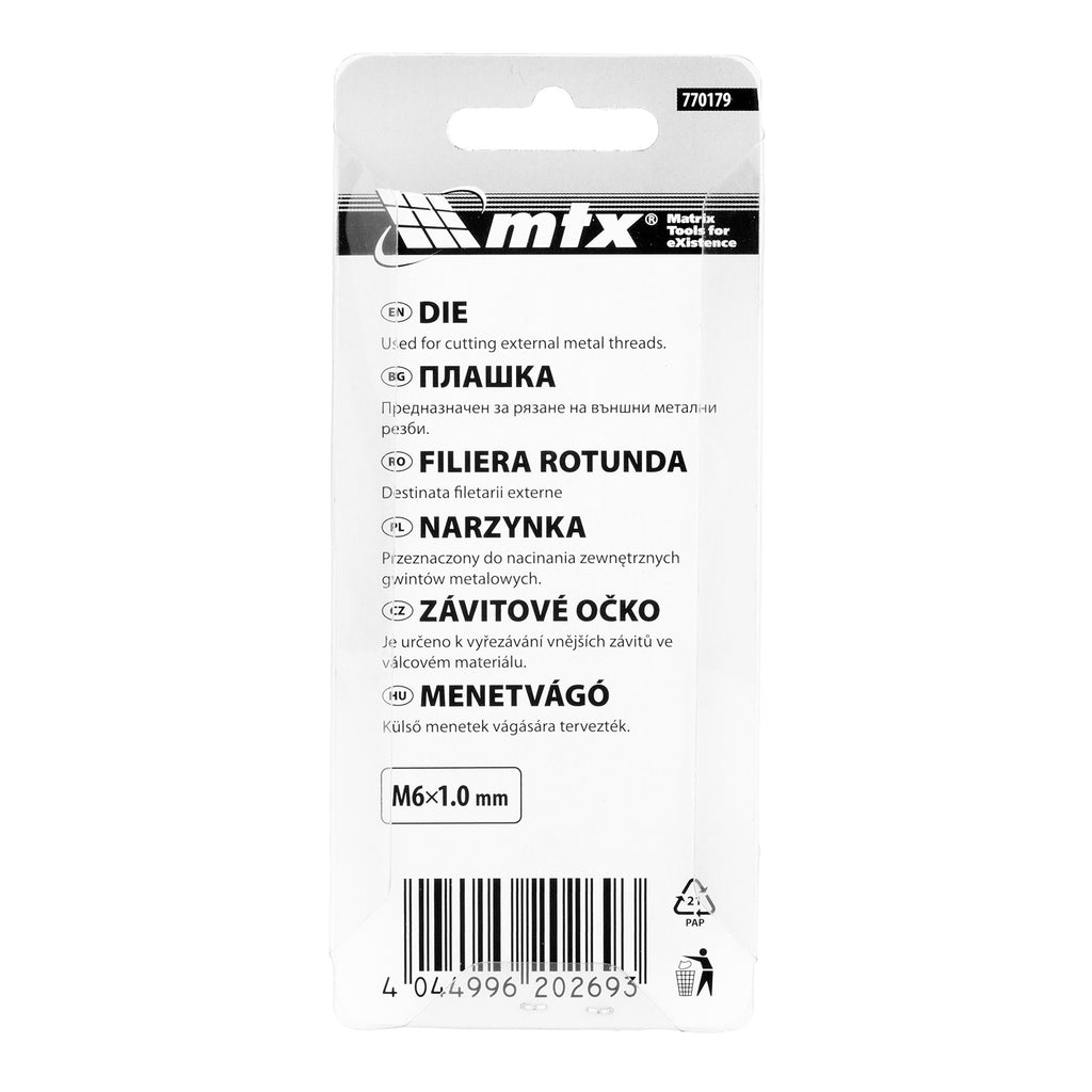 Плашка М6 х 1,0 мм MTX