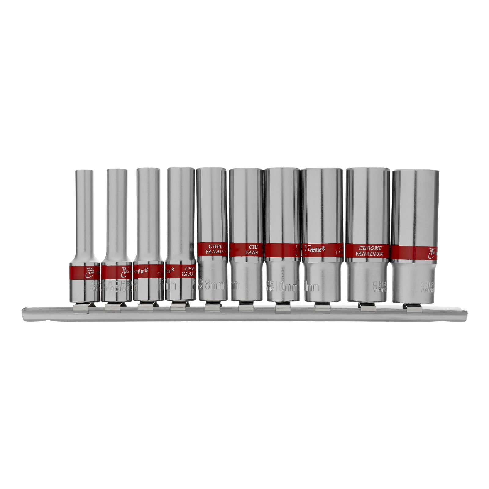 К-т вложки удължени, 1/4", 6-стенни, 10 бр., CrV, 4-13 мм MTX