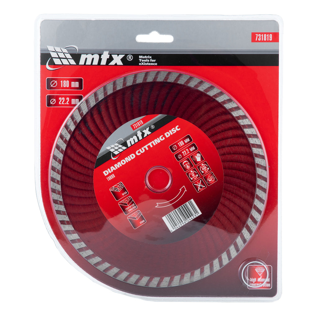 Диск диамантен за сухо рязане Turbo, 180 х 22,2 мм MTX