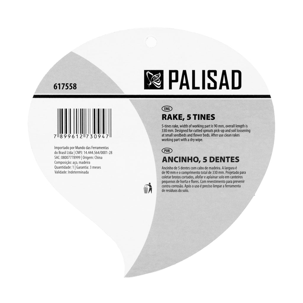 Гребло, 5 зъба, 90 мм, дървена дръжка 330 мм Palisad