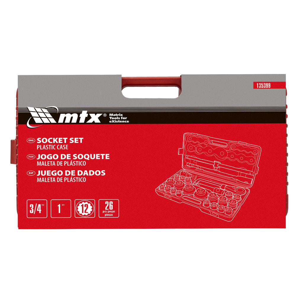 К-т инструменти,  26 части, 3/4"-1", 21-65 мм, пластмасов куфар MTX