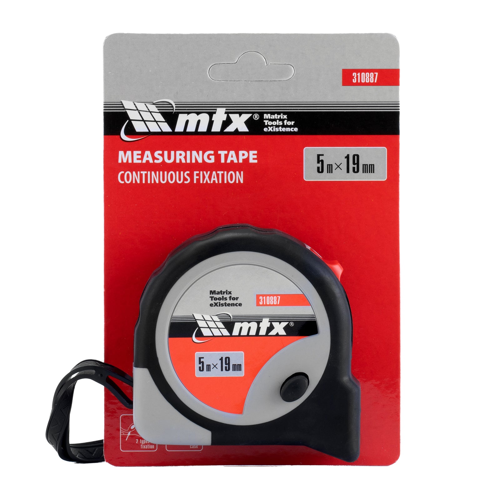 Ролетка Continuous fixation, 5 м х 19 мм, гумиран корпус, плавно фиксиране, CE MTX