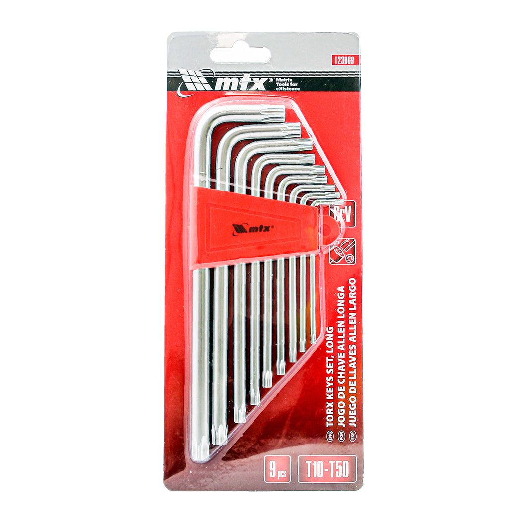 К-т ключове имбусни TORX, 9 бр.: T10-T50, CrV, дълги, матирани MTX