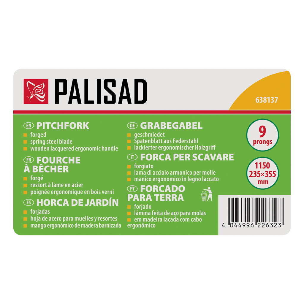 Вила с 9 рога, кована, 235х355х1150 мм, дървена лакирана дръжка Palisad