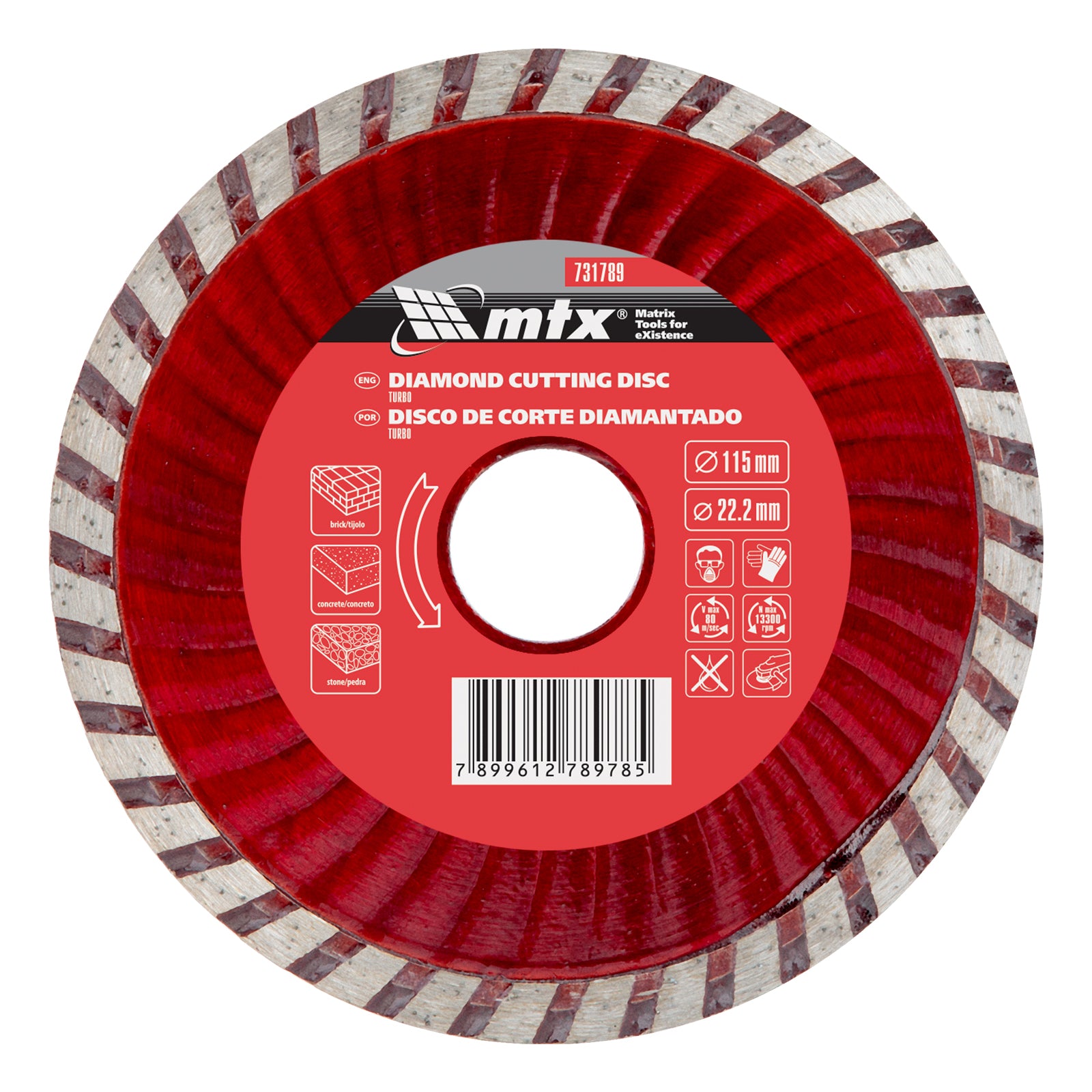 Диск диамантен за сухо рязане Turbo, 115 х 22,2 мм MTX