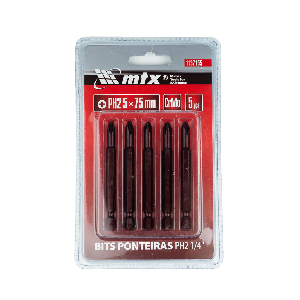 К-т битове PH2 1/4, 5 x 75 мм, стомана S2, CrV, 5 бр.  MTX