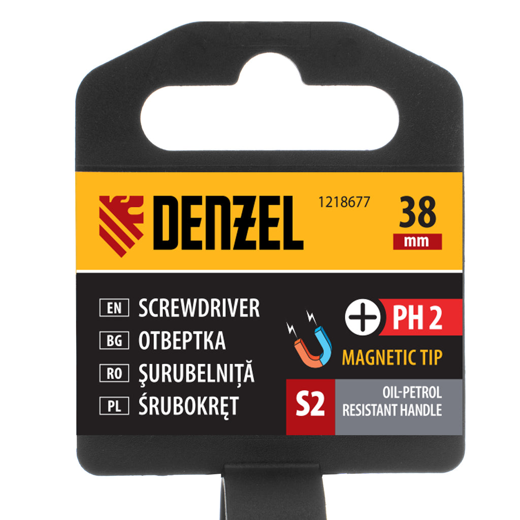 Отвертка PH2х38, S2, трикомпонентна дръжка DENZEL