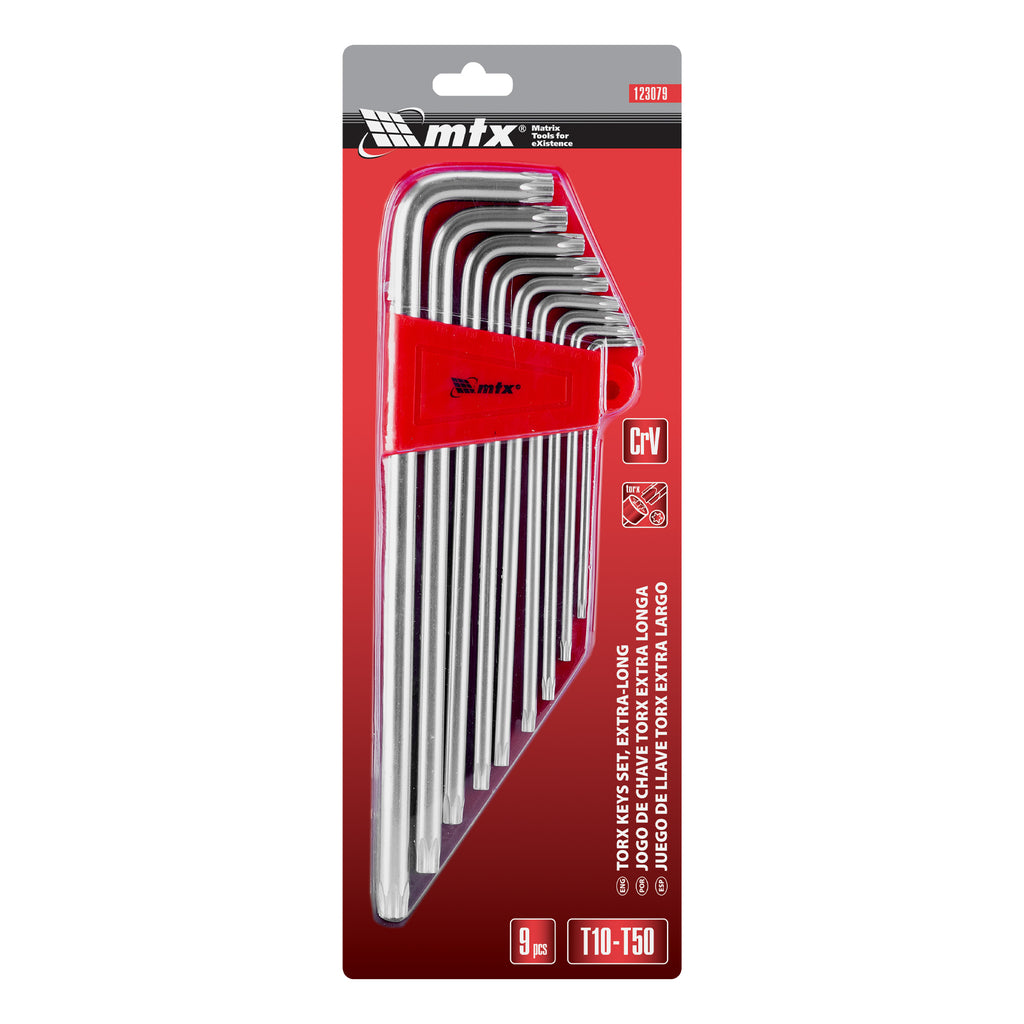 К-т ключове имбусни TORX, 9 бр.: T10-T50, CrV, удължени, матирани MTX