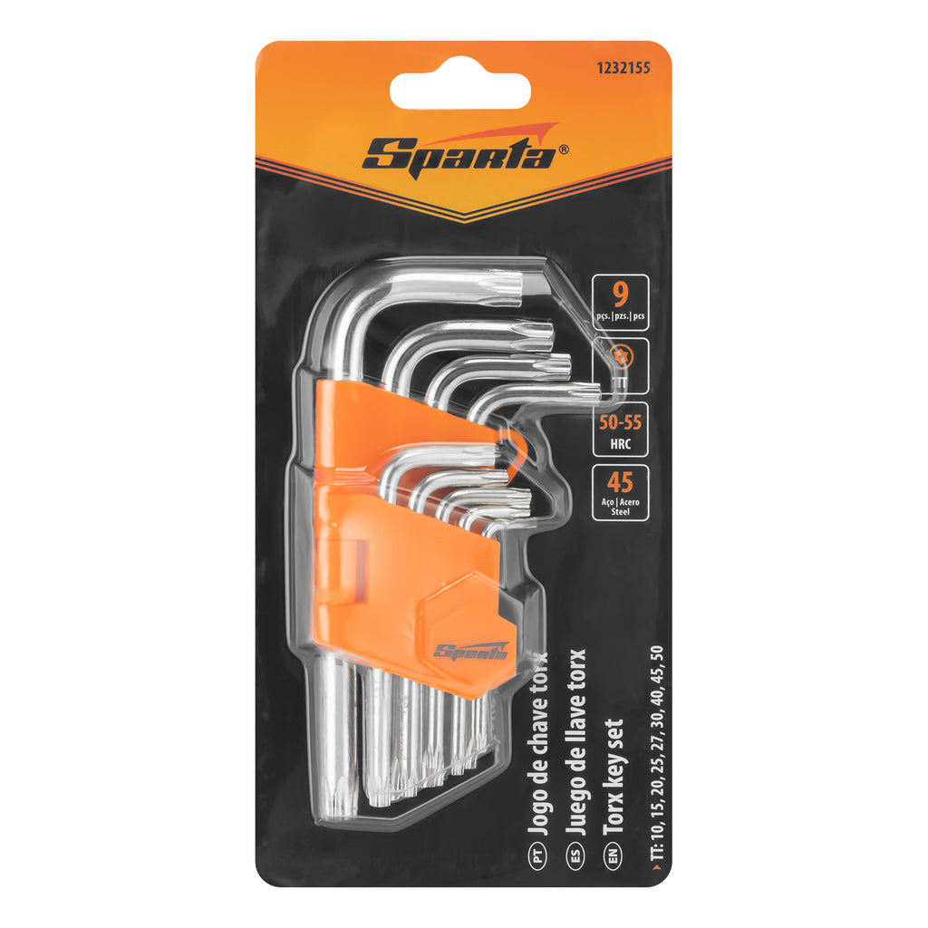 К-т ключове имбусни Tamper-Torx, 9 бр., TT10-TT50, 45x, закален, къси, никелирани SPARTA