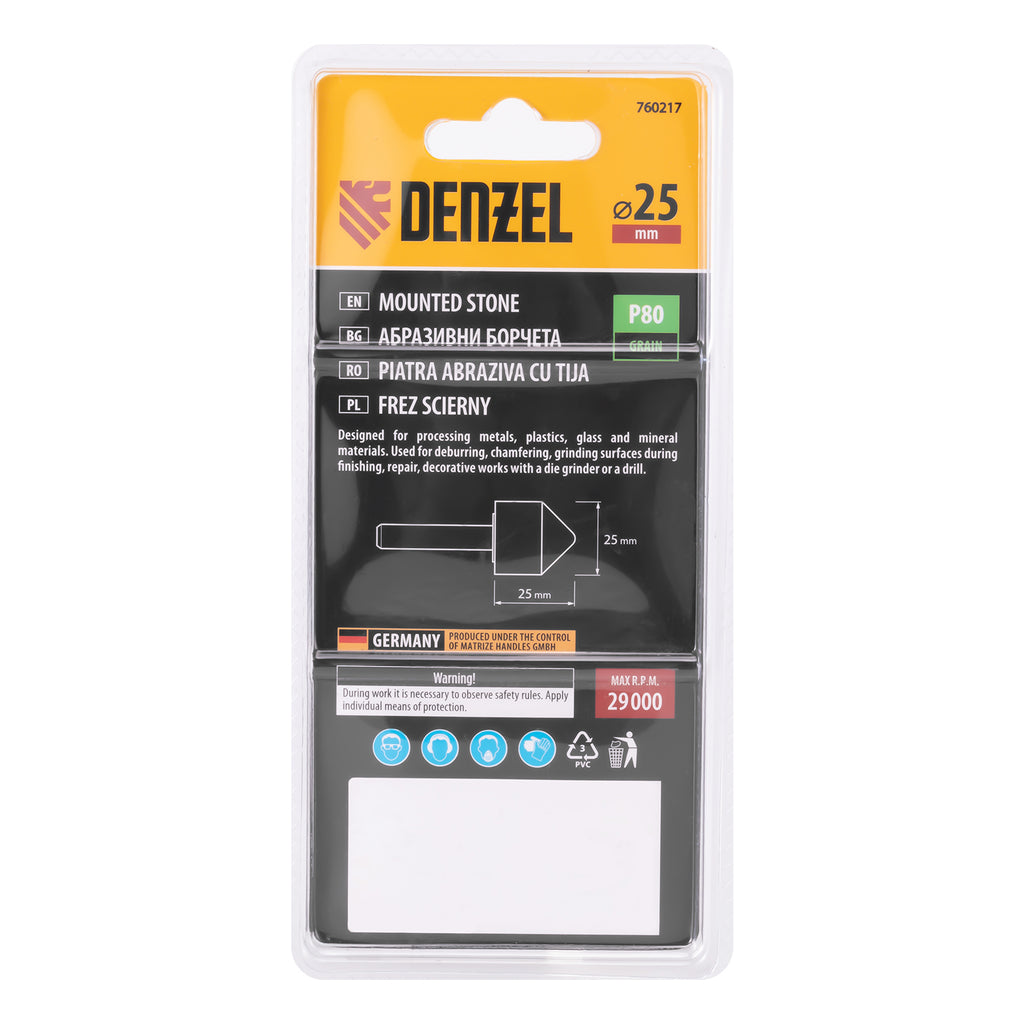 Борче абразивно, конус, 25 х 25 mm, опашка 6 mm, 63C Denzel