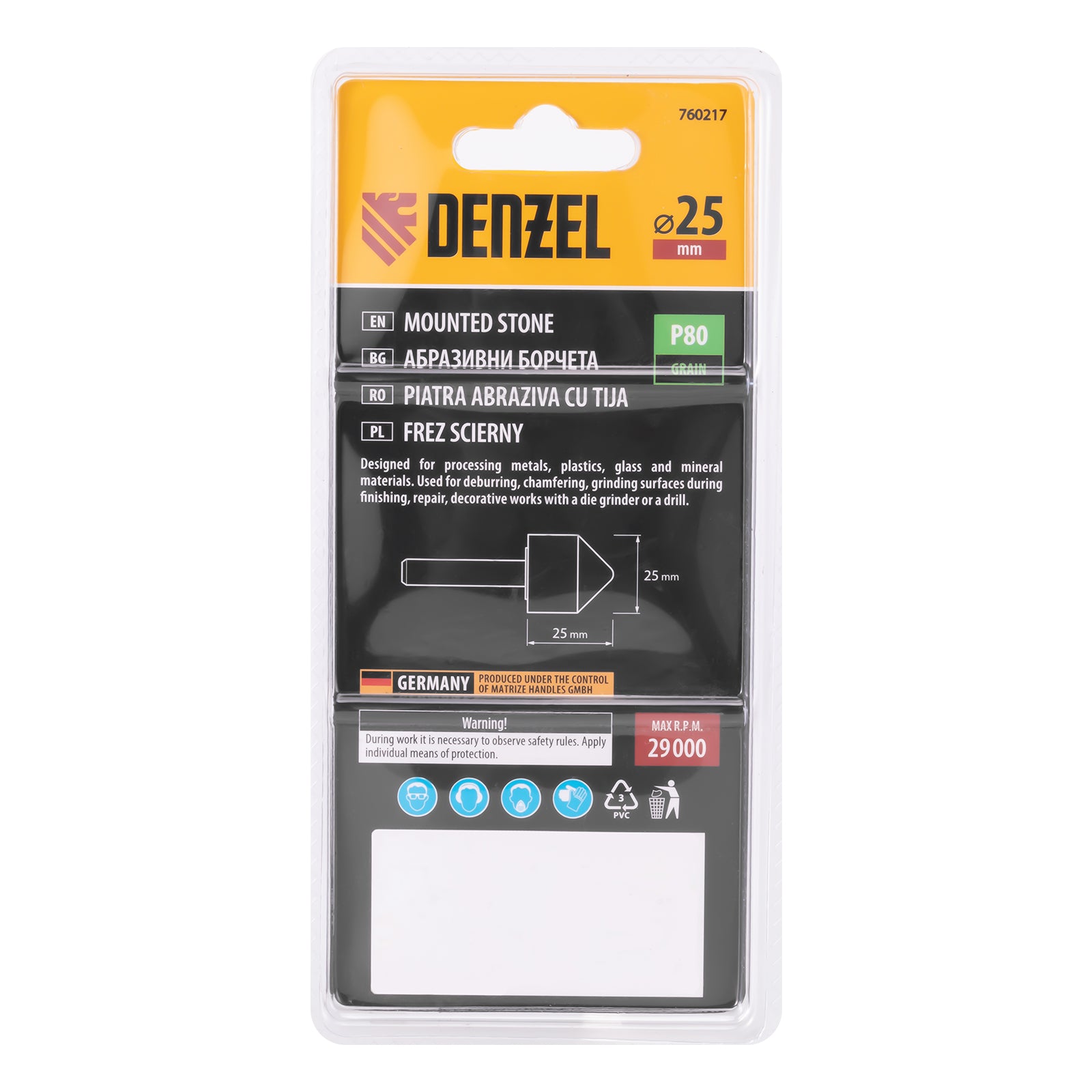 Борче абразивно, конус, 25 х 25 mm, опашка 6 mm, 63C Denzel