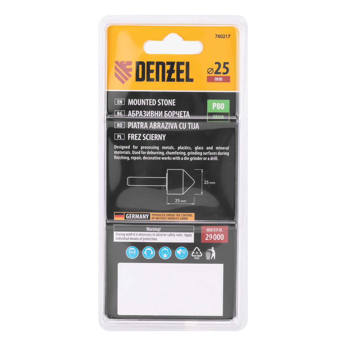 Борче абразивно, конус, 25 х 25 mm, опашка 6 mm, 63C Denzel