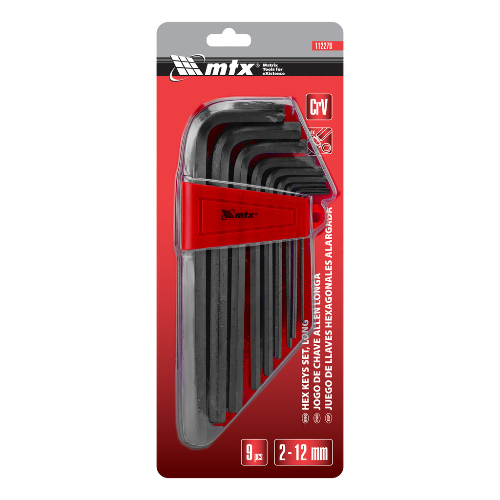 К-т ключове имбусни HEX, 2,0–12 мм, CrV, 9 бр., оксидирани, удължени MTX