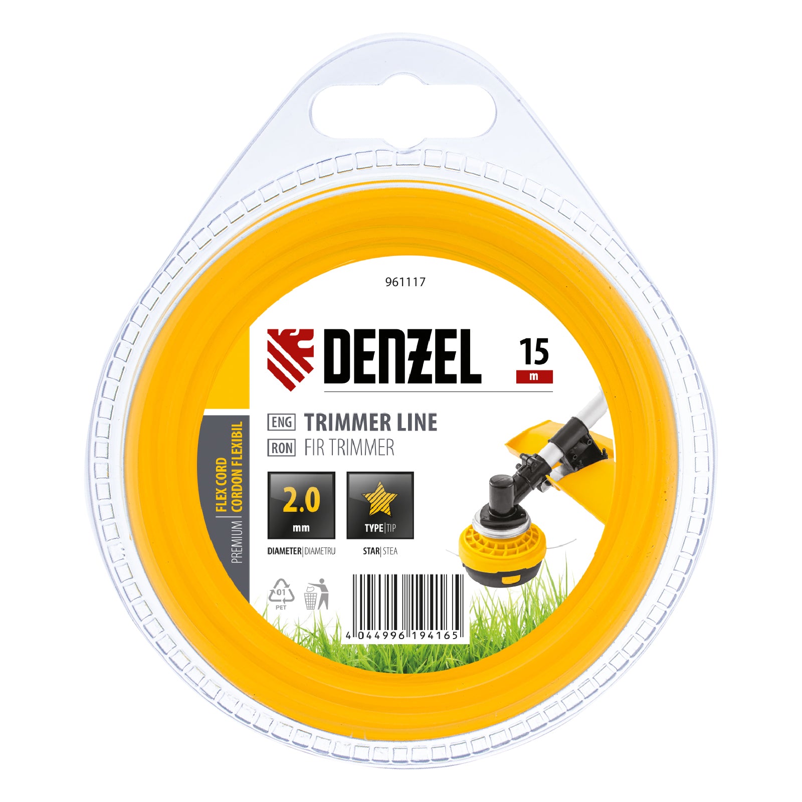 Корда за тример, звезда, 2,0 мм х 15 м, FLEX CORD DENZEL