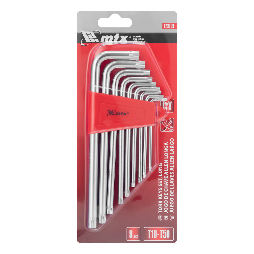 К-т ключове инбусни TORX, 9 бр.: T10-T50, CrV, дълги, матирани MTX