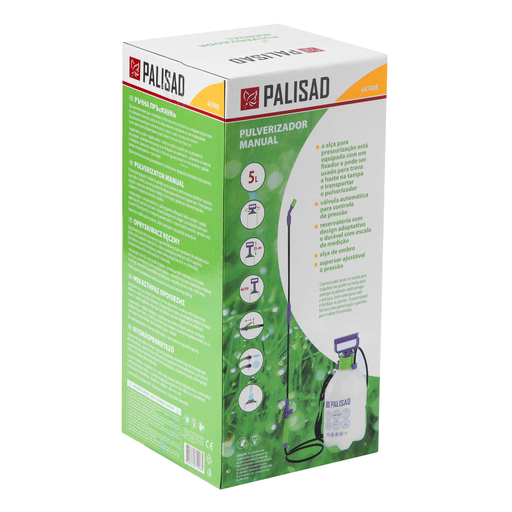 Пръскачка, 5 л, ръчна, с помпа, маркуч и разпръсквач Palisad