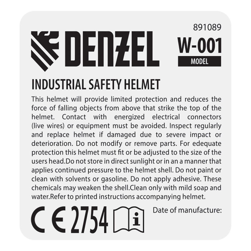 Каска, защитна от ABS пластмаса, модел W-001, плавно регулируем размер, жълт Denzel