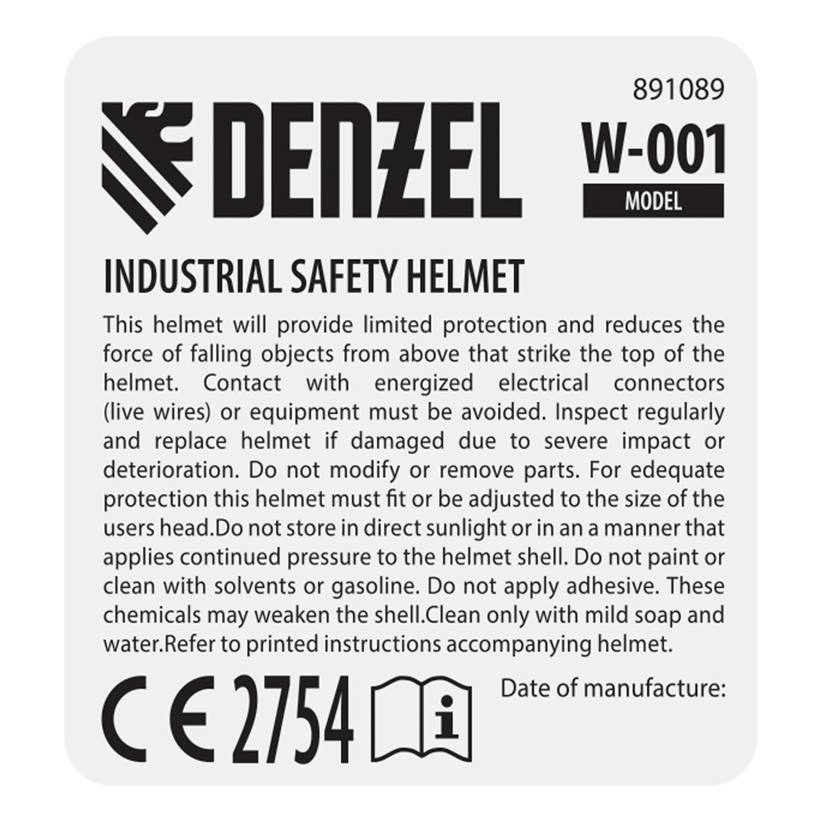 Каска, защитна от ABS пластмаса, модел W-001, плавно регулируем размер, жълт Denzel