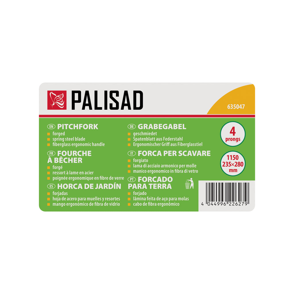 Вила с 4 рога, градинска, кована, 235х280х1150 мм, дръжка от фибростъкло Palisad