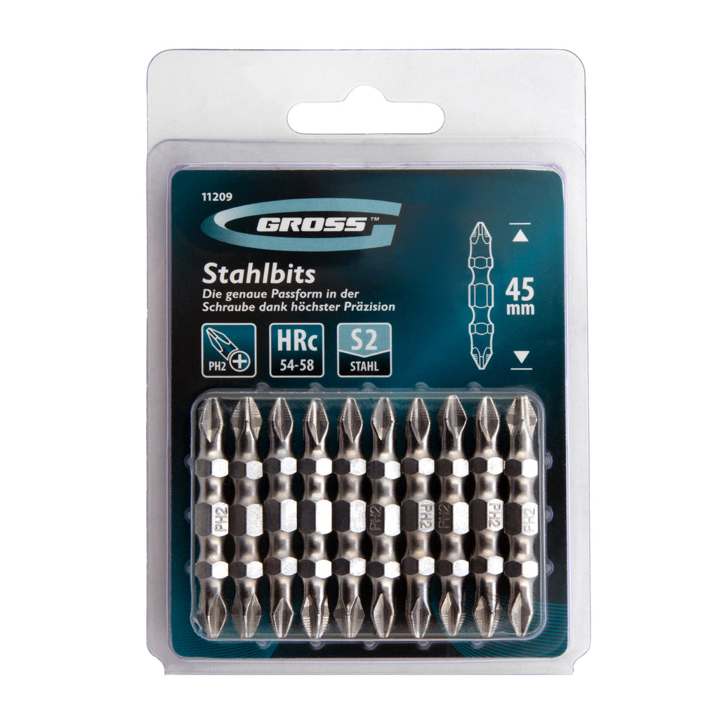 К-т битове двустранни, PH2-Ph2х45мм, стомана S2, 10бр. Gross
