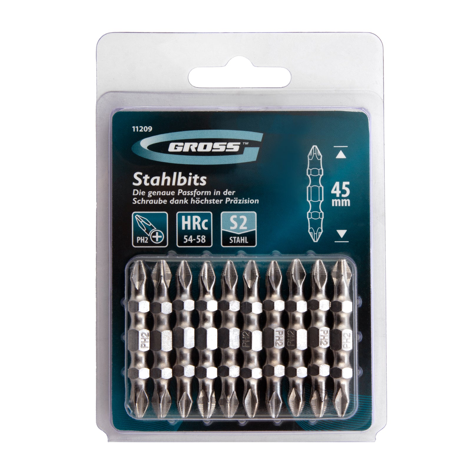 К-т битове двустранни, PH2-Ph2х45мм, стомана S2, 10бр. Gross