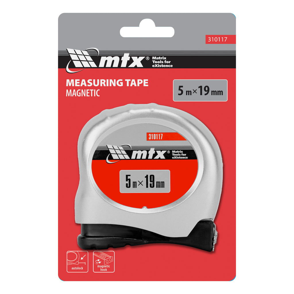 Ролетка Magnetic, 5 м х 19 мм, магнитно зацепване, СЕ MTX