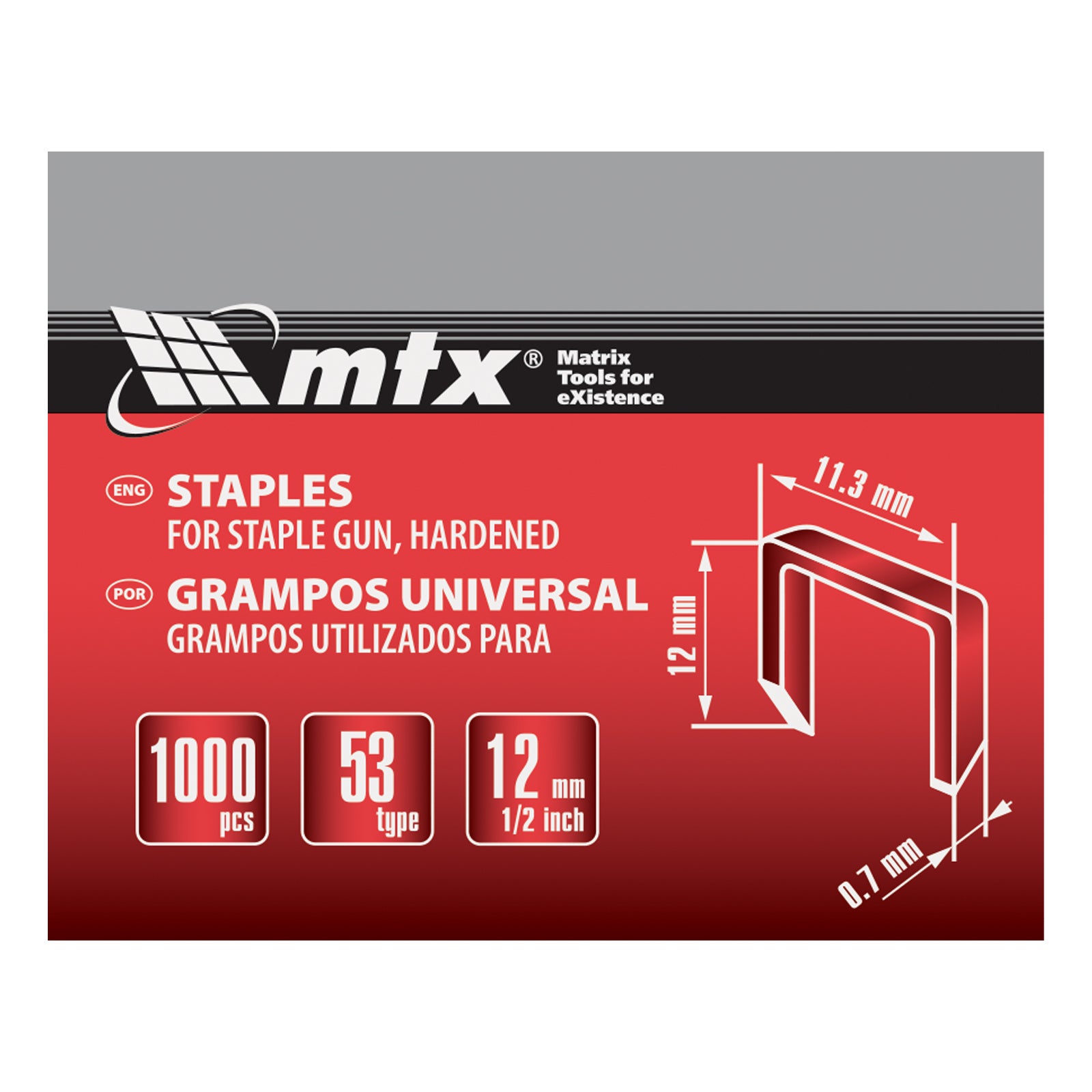 Скоби за такер, тип  53, 12 мм, заострени, 1000 бр. MTX
