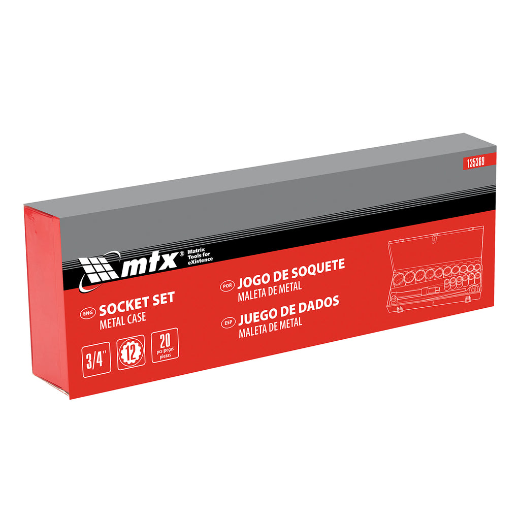 К-т инструменти,  20 части, 3/4", вложки 19-50 мм, метален куфар MTX