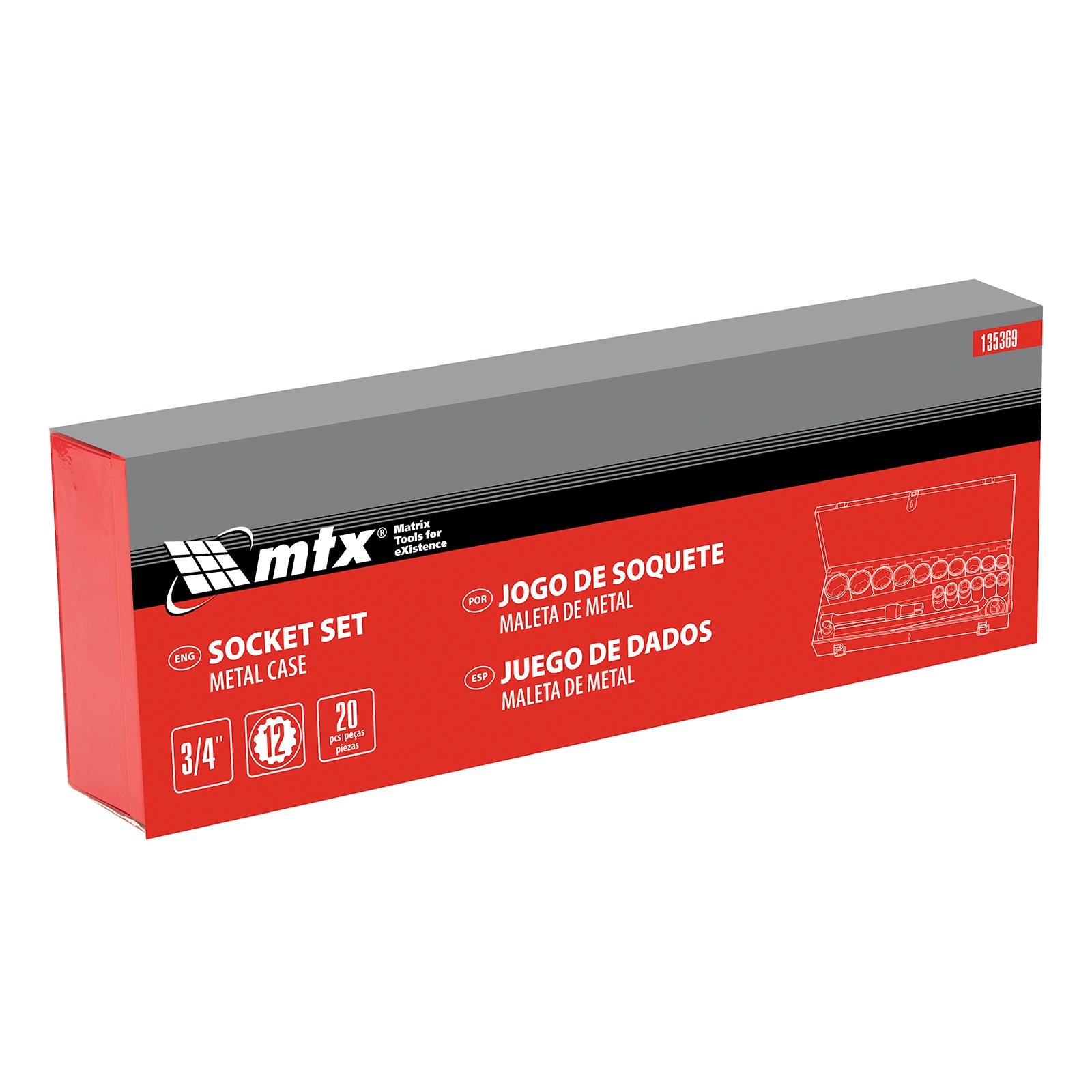 К-т инструменти,  20 части, 3/4", вложки 19-50 мм, метален куфар MTX