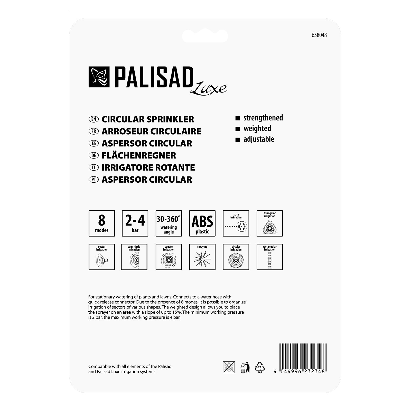 Пръскачка, 8 режима, регулируема, увеличена основа, LUXE PALISAD