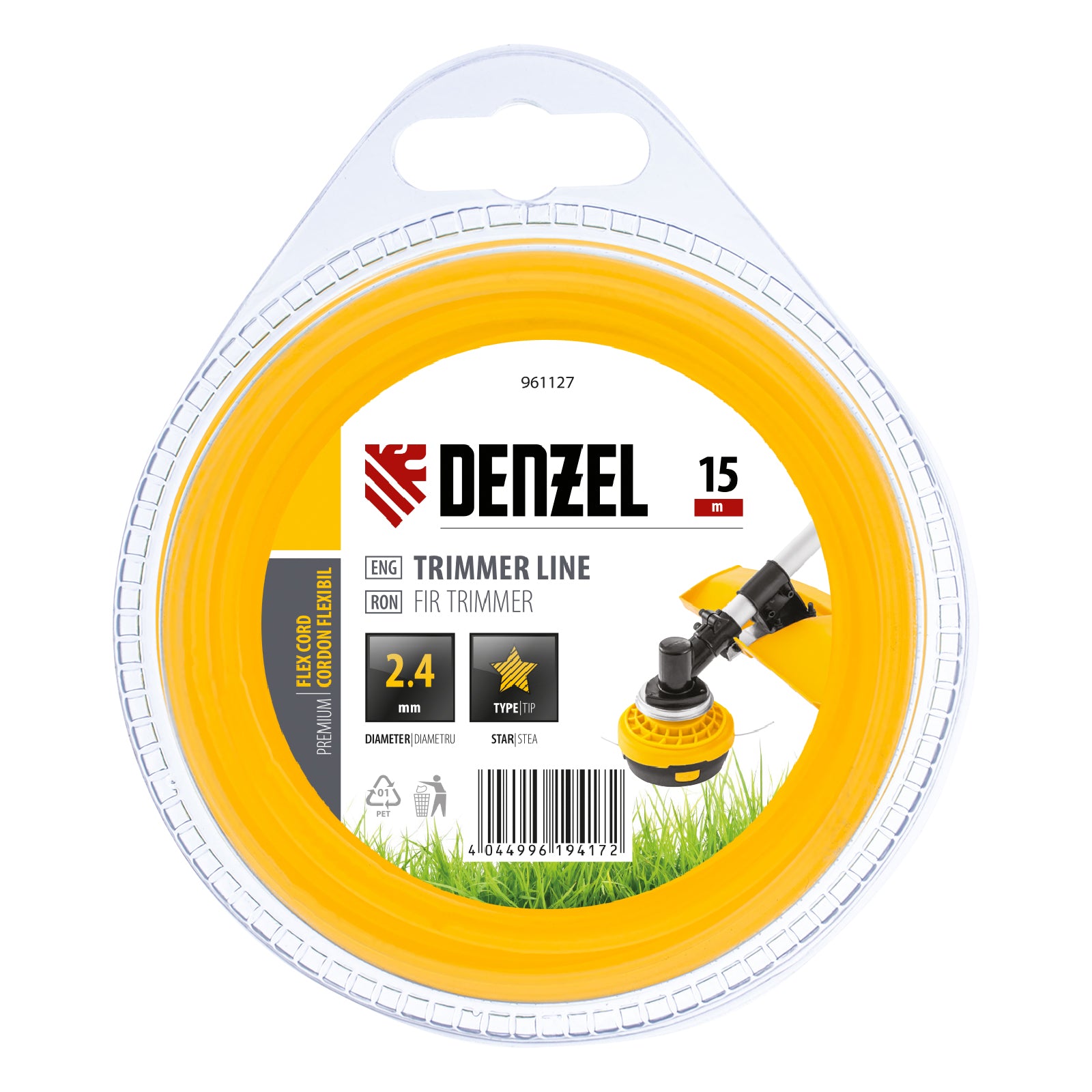 Корда за тример, звезда, 2,4 мм х 15 м, FLEX CORD DENZEL
