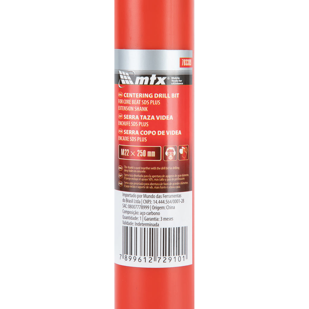 Опашка SDS PLUS с центриращо свредло за боркорони за бетон, M22 х 250 мм MTX