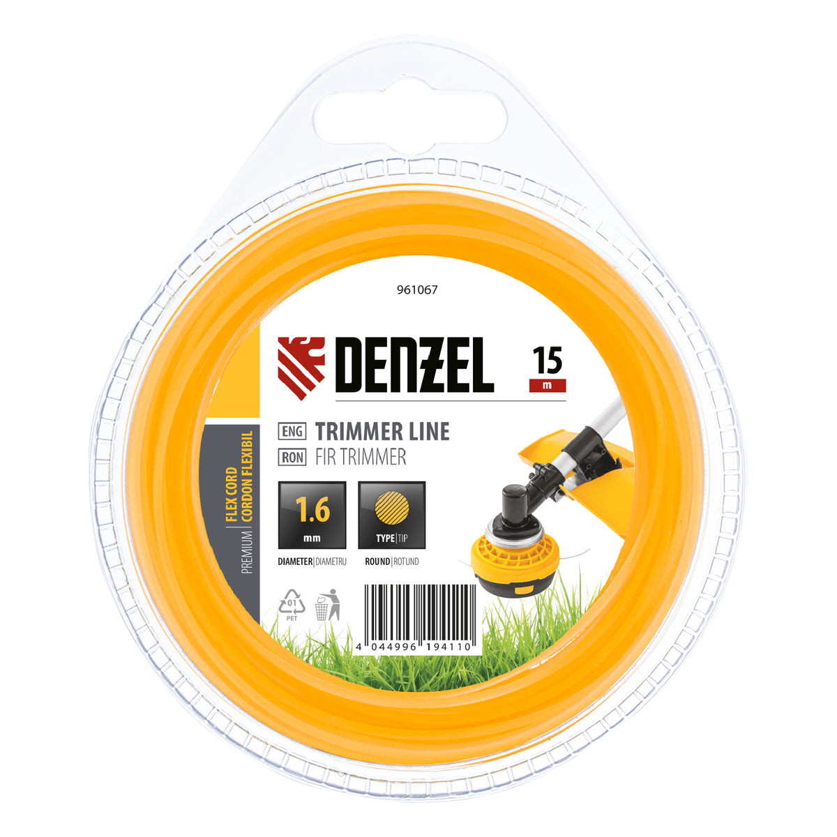 Корда за тример, кръгла, 1,6 мм х 15 м, FLEX CORD DENZEL
