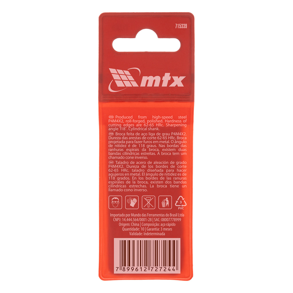 Свредло за метал, 3,3 mm, полирано, 10 бр. цилиндрична опашка MTX