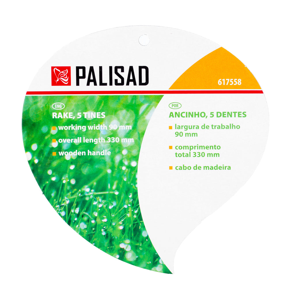Гребло, 5 зъба, 90 мм, дървена дръжка 330 мм Palisad