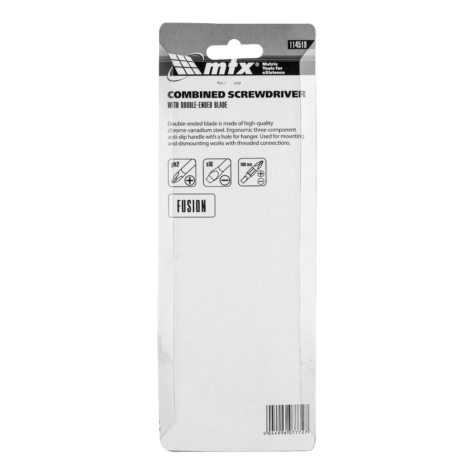 Отвертка комбинирана Fusion, SL6,0 / PH2, CrV, трикомпонентна дръжка "anti slip" MTX