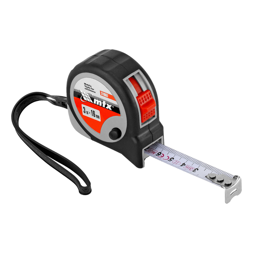 Ролетка Continuous fixation, 3 м х 16 мм, гумиран корпус, плавно фиксиране, CE MTX