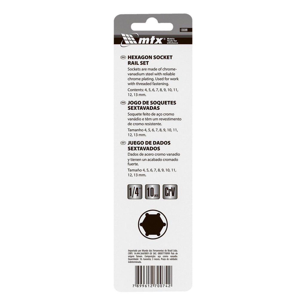 К-т вложки, 1/4", 6-стенни, 10 бр., 4-13 мм MTX
