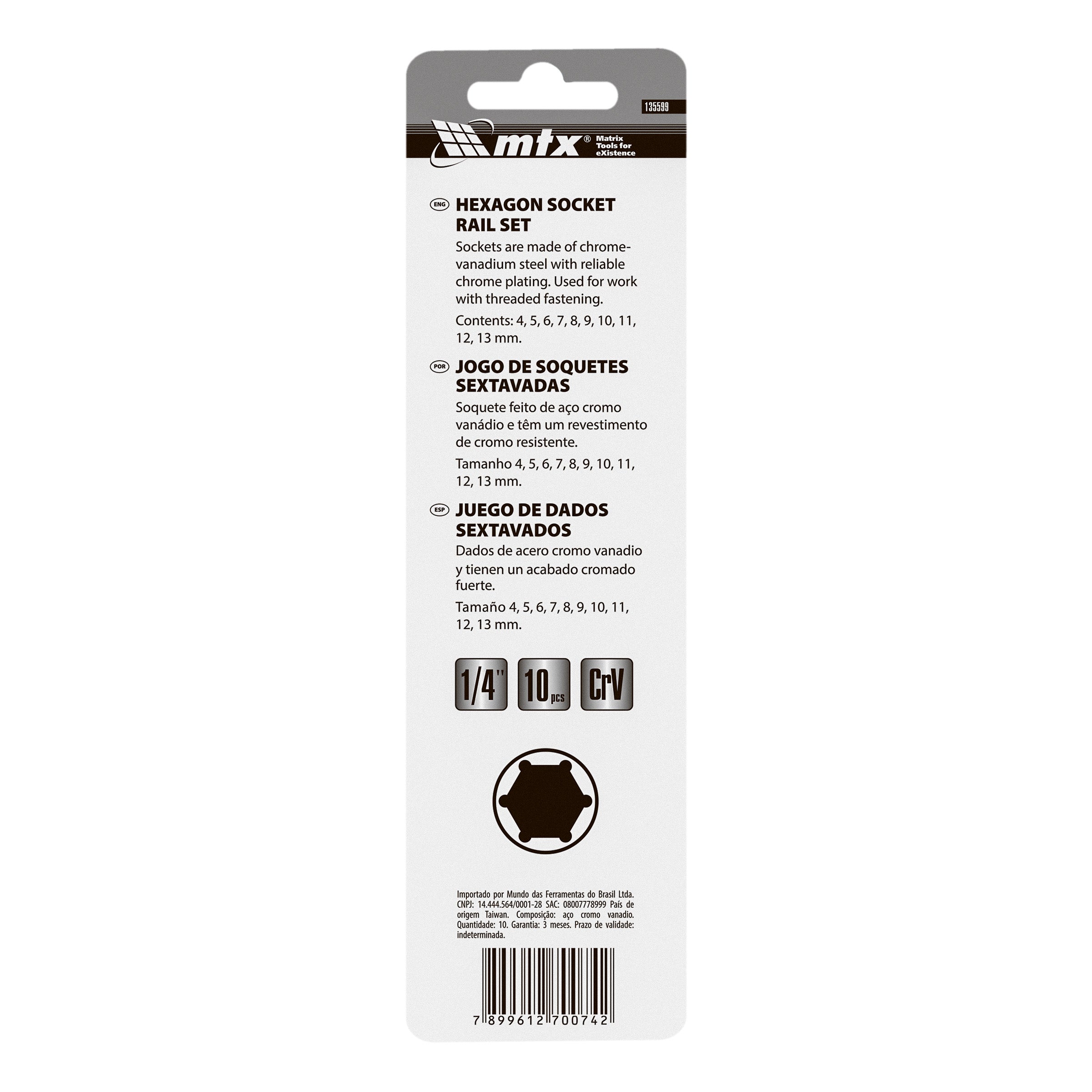К-т вложки, 1/4", 6-стенни, 10 бр., 4-13 мм MTX