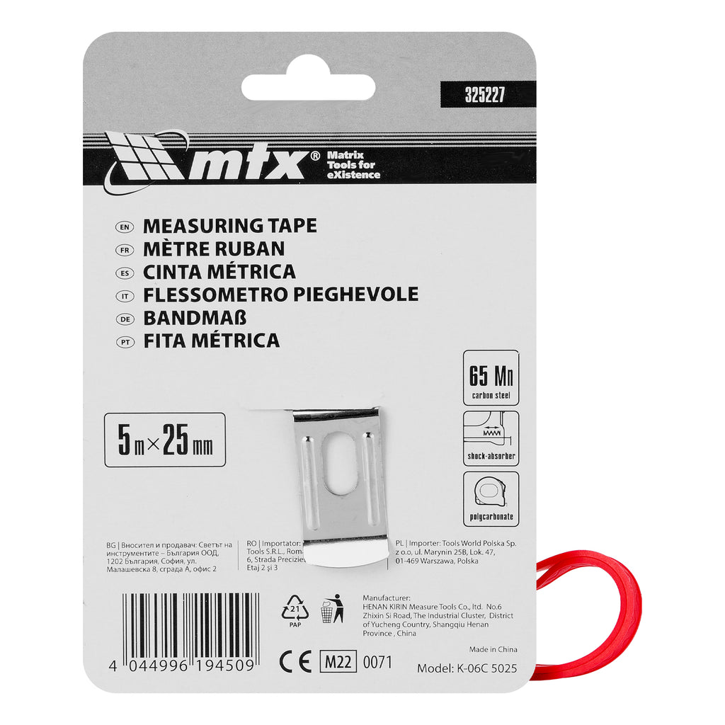 Ролетка Кварц, прозрачно тяло, амортисьор, 5 м х 25 мм MTX