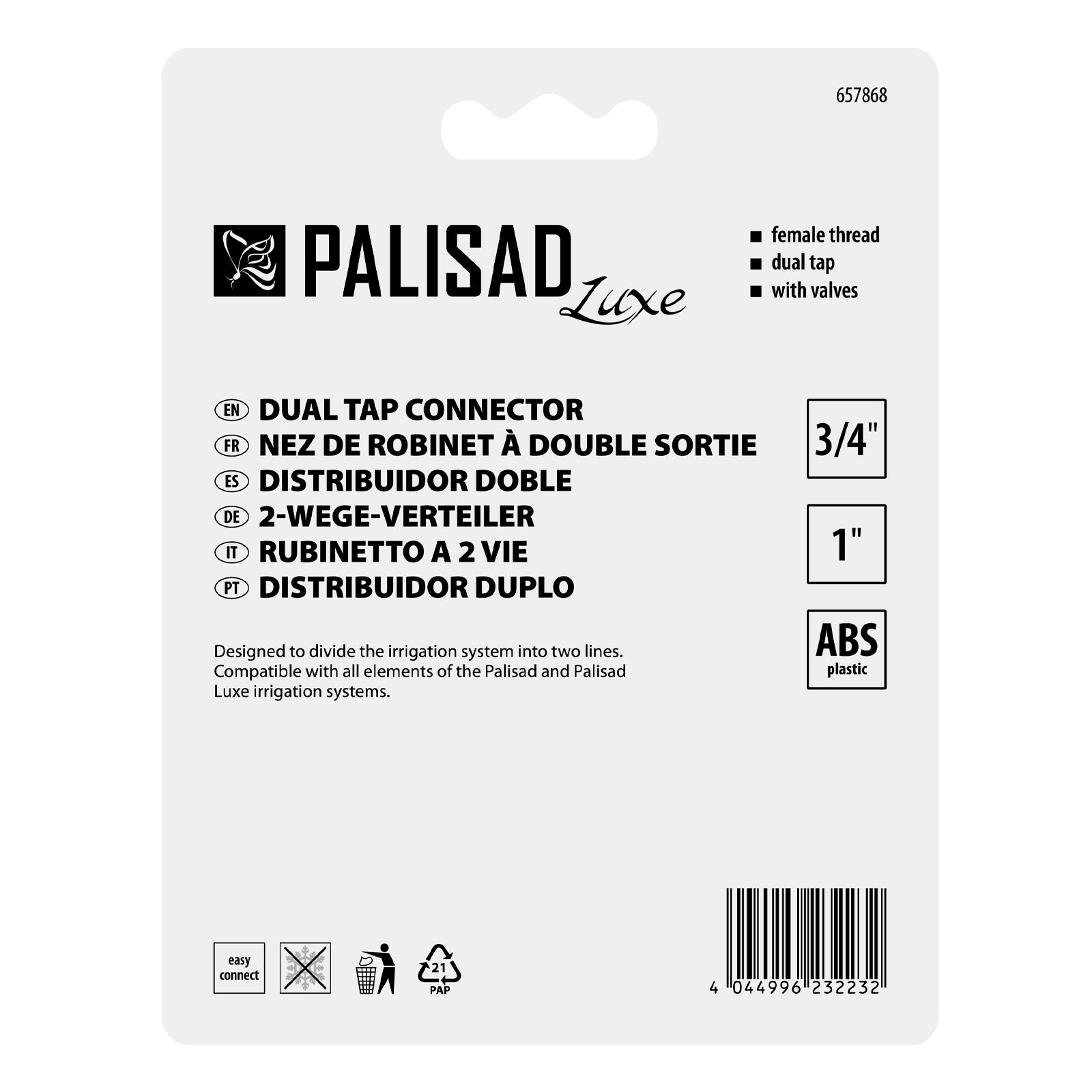 Съединител, двуканален, с вътрешна резба 1/2"-1", LUXE PALISAD